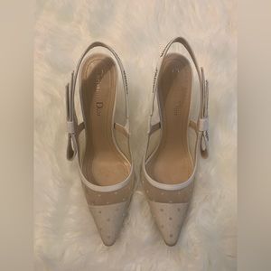 Dior Jadior Plumetis Polka Dot Crystal Ribbon Slingback Heels, White, Size EU 38